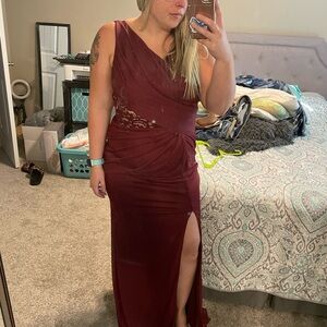 David's Bridal Burgundy One Shoulder Dress